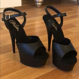 Matte black exotic dance heels by Pleaser